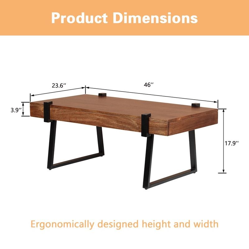 ExBrite Solid Wood Coffee Table Metal Legs with Total Side 4" - Wood