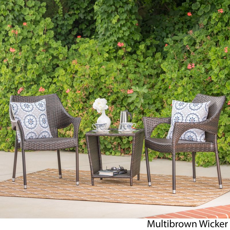 Jenning Outdoor 3-Piece Wicker Stacking Chair Chat Set by Christopher Knight Home - Multibrown