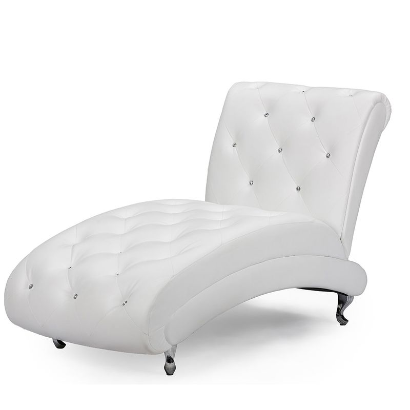 Baxton Studio Pease Contemporary White Faux Leather Upholstered Crystal Button Tufted Chaise Lounge - Chaise-White