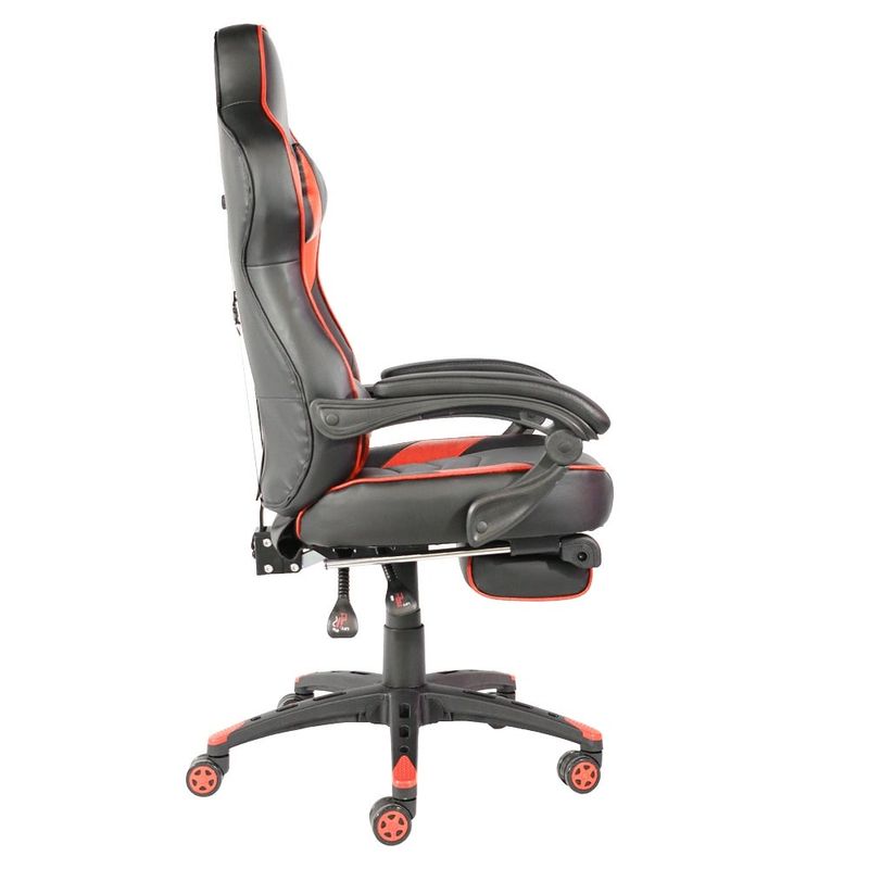 C-type Foldable Ergonomic Gaming Chair with Footrest - Black & Red