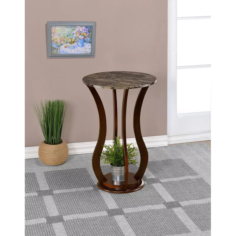 Elton Round Marble Top Accent Table Brown