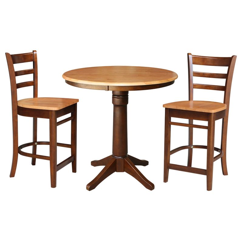 36" Round Top Pedestal Table with 2 Stools - Set of 3 - Cinnamon/Espresso