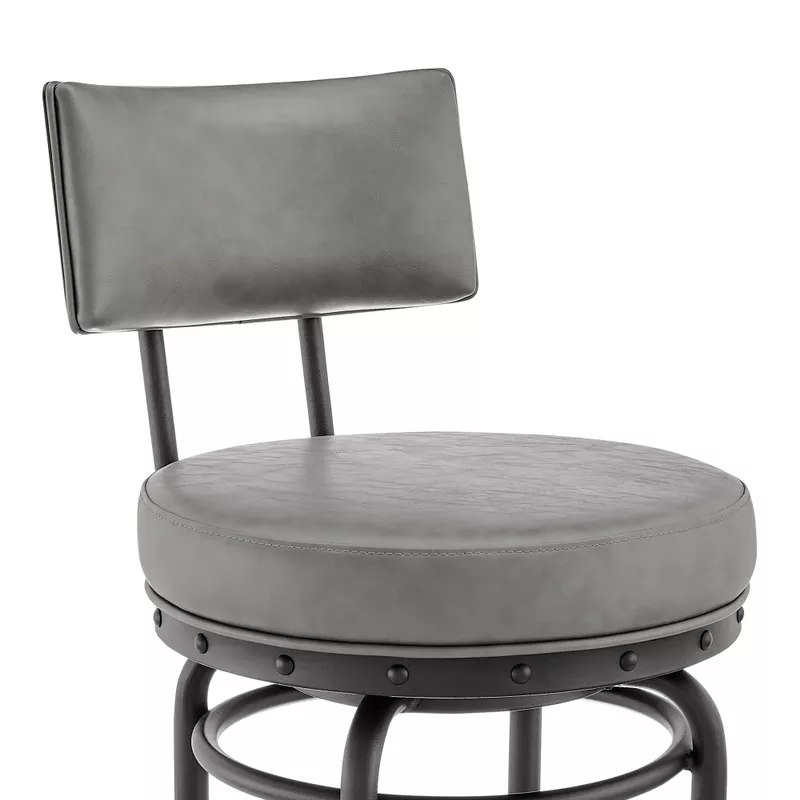 Rees 26" Swivel Counter Stool in Black Finish with Grey Faux Leather