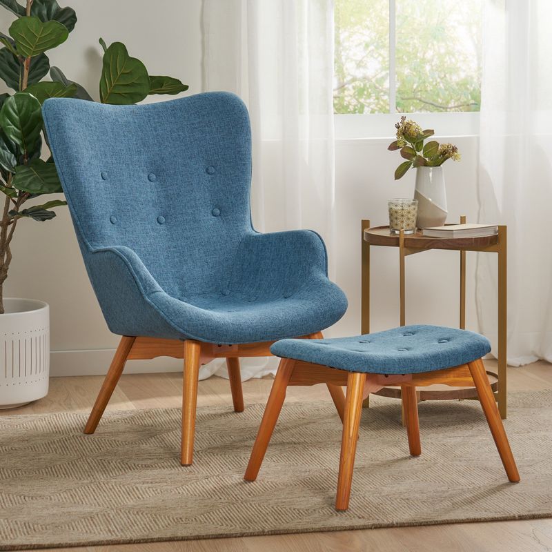Rent to own Hariata MidCentury Modern Wingback Fabric Chair/Ottoman