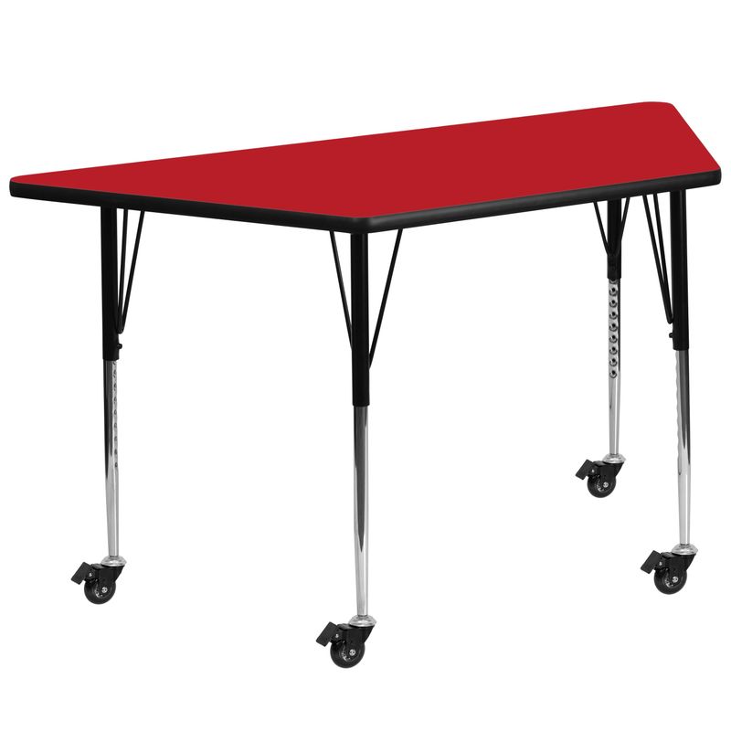 Mobile 22.5''W x 45''L Trapezoid HP Laminate Activity Table - Adjustable Legs - Oak