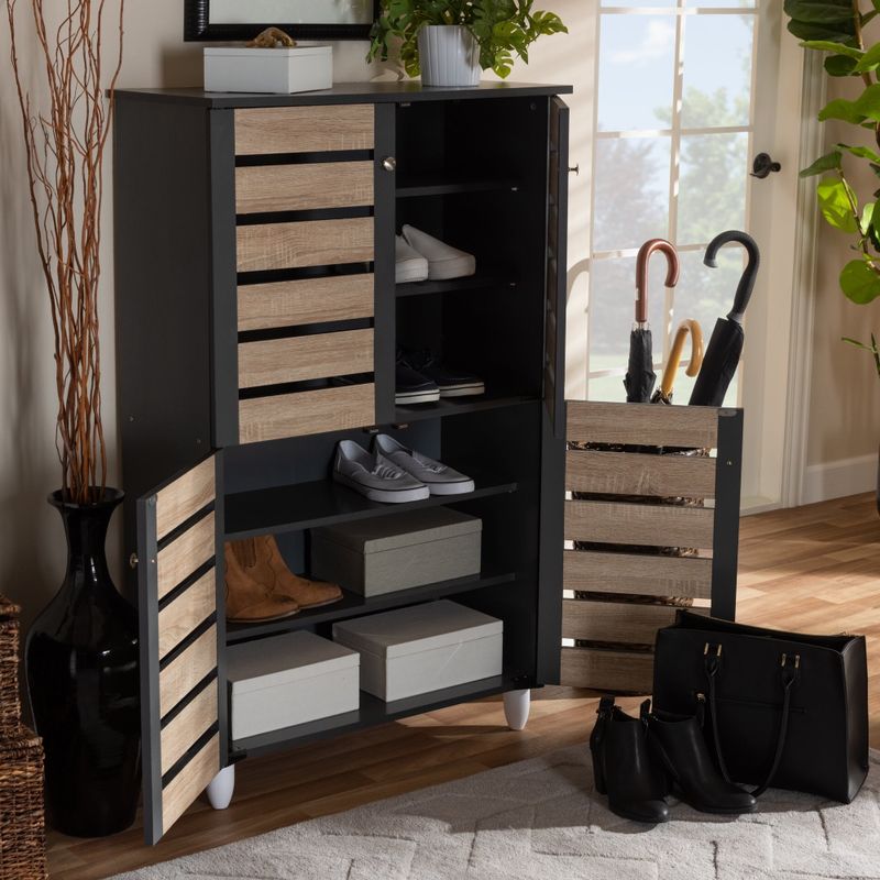 Contemporary Shoe Storage Cabinet - Oak Brown and Dark Gray - No Drawers