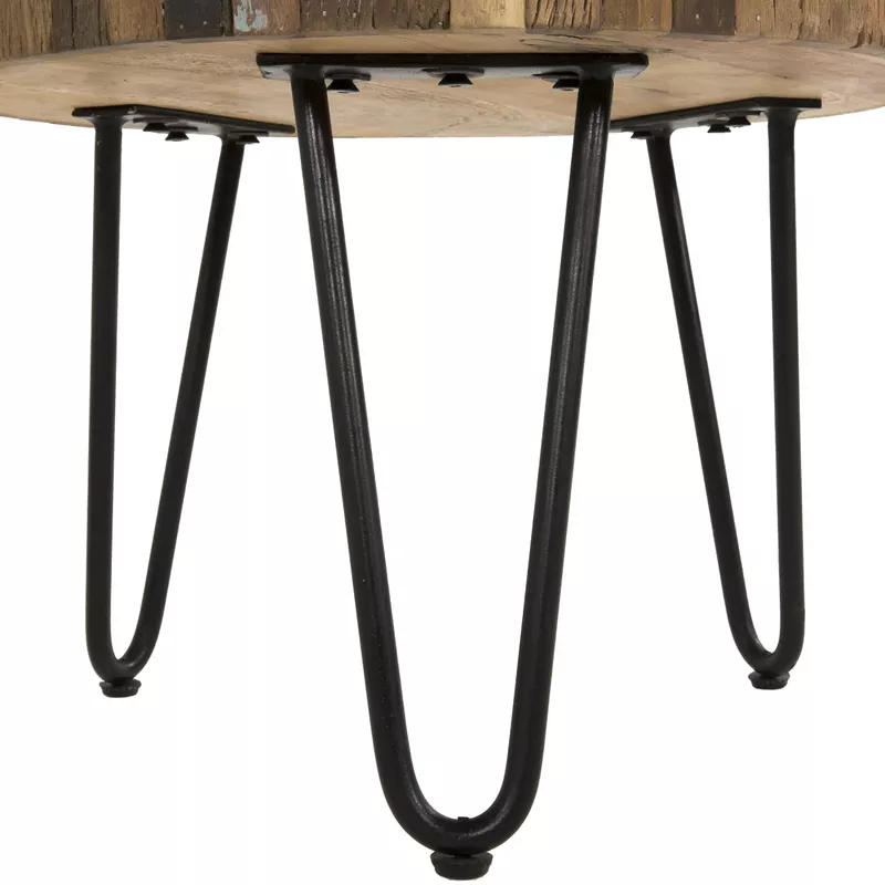 Sawyer 22 in. Round Reclaimed Wood Accent End Table with Black Hairpin Metal Legs