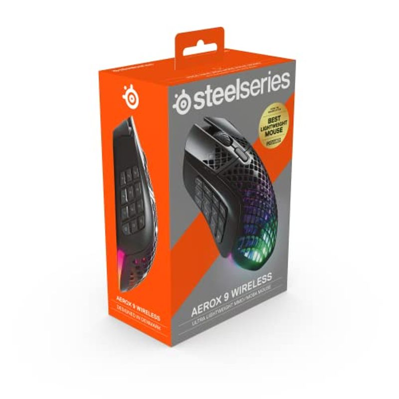 SteelSeries Aerox 9 Wireless Gaming Mouse with 6.5' Cable and 16 Programmable Buttons