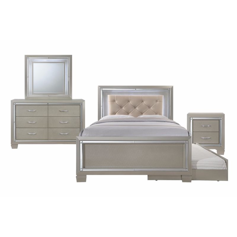 Silver Orchid Odette Glamour Youth Full Platform w/ Trundle 4-piece Bedroom Set - Champagne