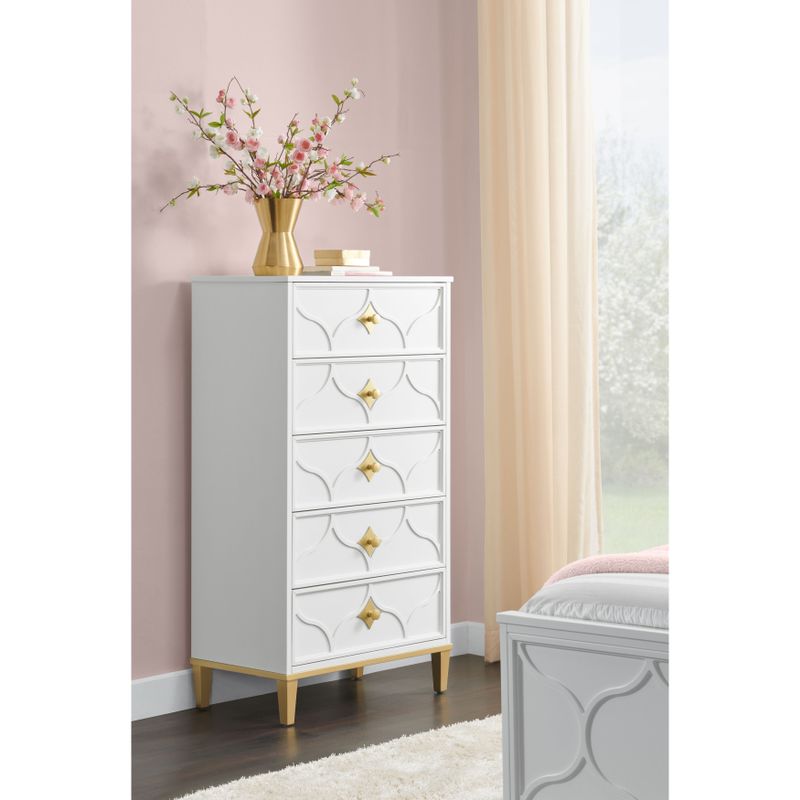 Emma 5 Drawer Chest in White and Gold by Martin Svensson Home - 5-drawer