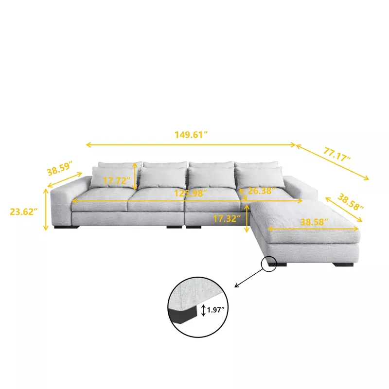 L-shaped Sectional Down Sofa and Chaise,Light Grey - Light Grey