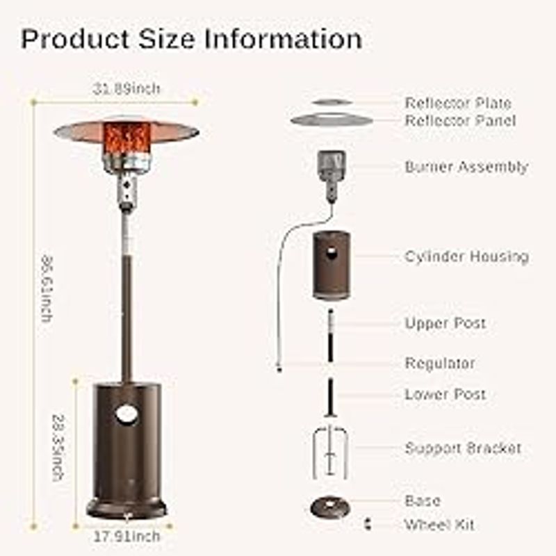 EAST OAK 48,000 BTU Patio Heater for Outdoor Use With Round Table Design, Double-Layer Stainless Steel Burner and Wheels, Outdoor Patio...