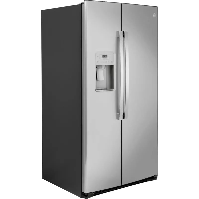 GE - 25.1 Cu. Ft. Side-By-Side Refrigerator with External Ice & Water Dispenser - Stainless Steel
