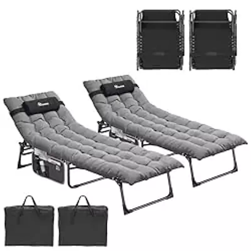 YITAHOME 2PCS XL Camping Cots 4+2 Portable Cot w/Mattress Outdoor Folding Cot Heavy Duty 330lb Capacity 600D Oxford w/Carry Bag Removable Pillow Travel Bed for Camping, Home, Office, Traveling, Grey