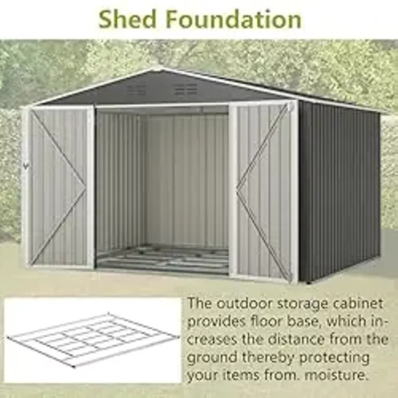 Goohome Storage Shed 8x10 FT, Durable Metal Shed Kit with Lockable Doors and Vents, Garden Tool Storage Shed House, Weather-Resistant Outdoor Storage Clearance for Backyard Patio Lawn