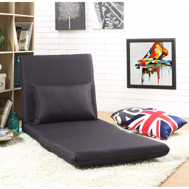 Loungie Relaxie Linen 5-position Adjustable Flip Chair/Sleeper/Dorm - Black