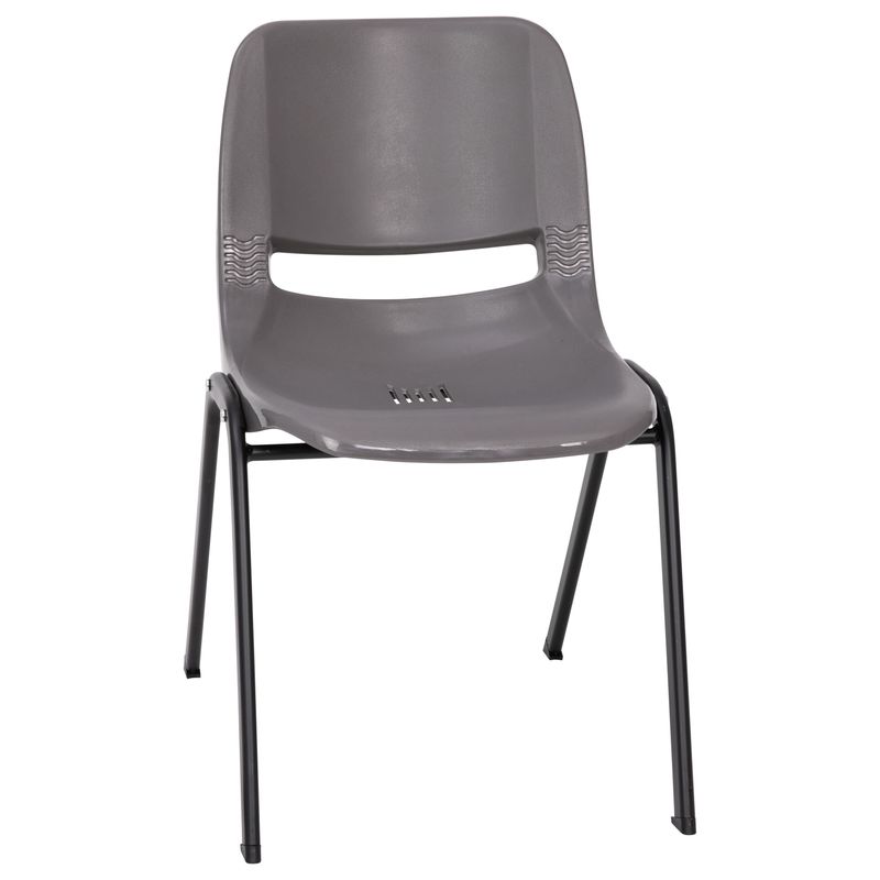 Ergonomic Shell Stack Chair with 16'' Seat Height - Gray Plastic/Black Frame