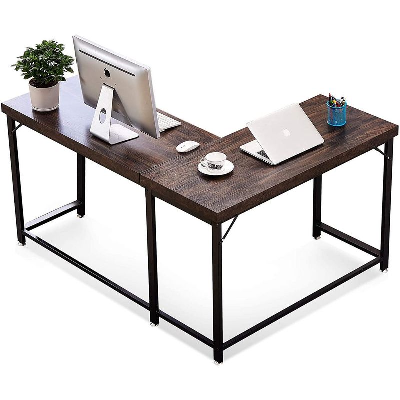 Mcombo Home Office Desks Modern Gaming Desk Corner Desk Industrial L-shaped Desk - Black