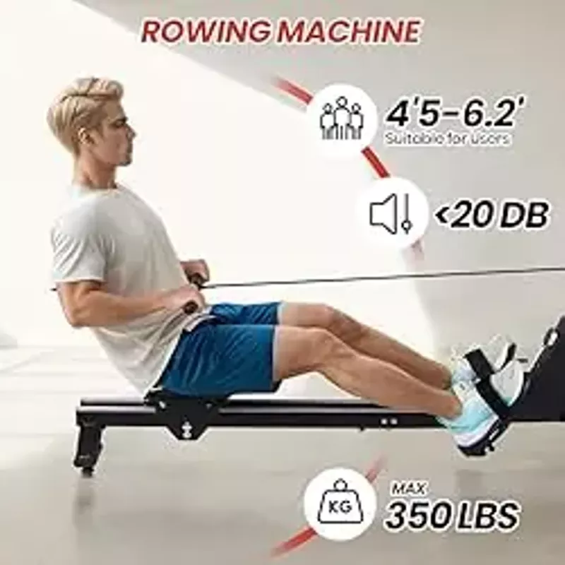 GarveeLife Rowing Machine,Magnetic Rowing Machine for Home,Dual Slide Rail with 350 LB Weight Capacity,32 Levels of Quiet Resistance,App Supported