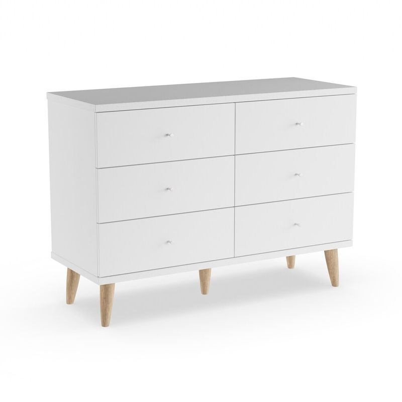 DH BASIC Scandinavian White 6-drawer Dresser with Knobs by Denhour - White - 6-drawer