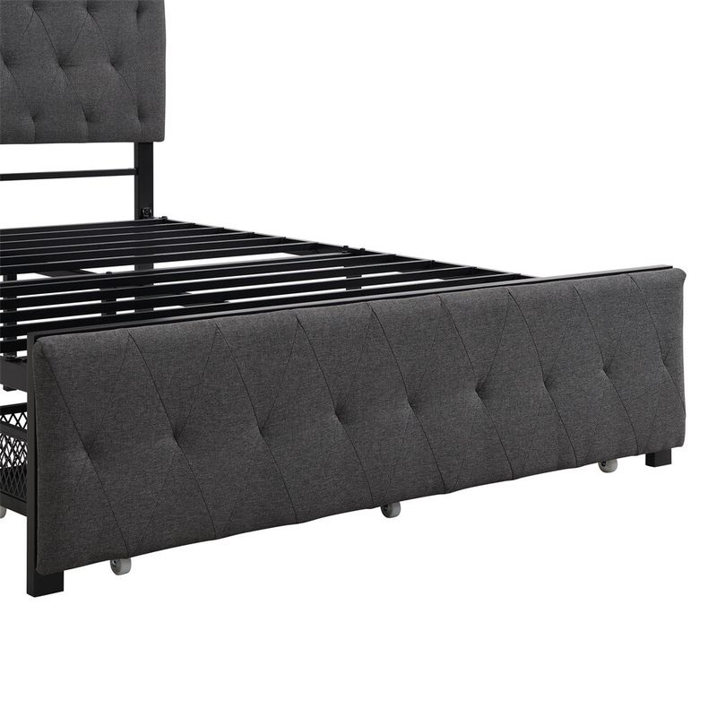 Full Size Storage Bed Metal Platform Bed with a Big Drawer - Grey