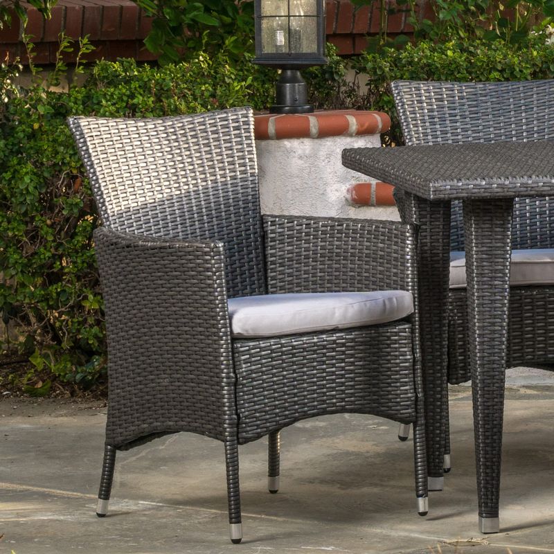 Outdoor Malta 5-piece Wicker Dining Set with Cushions by Christopher Knight Home - Grey