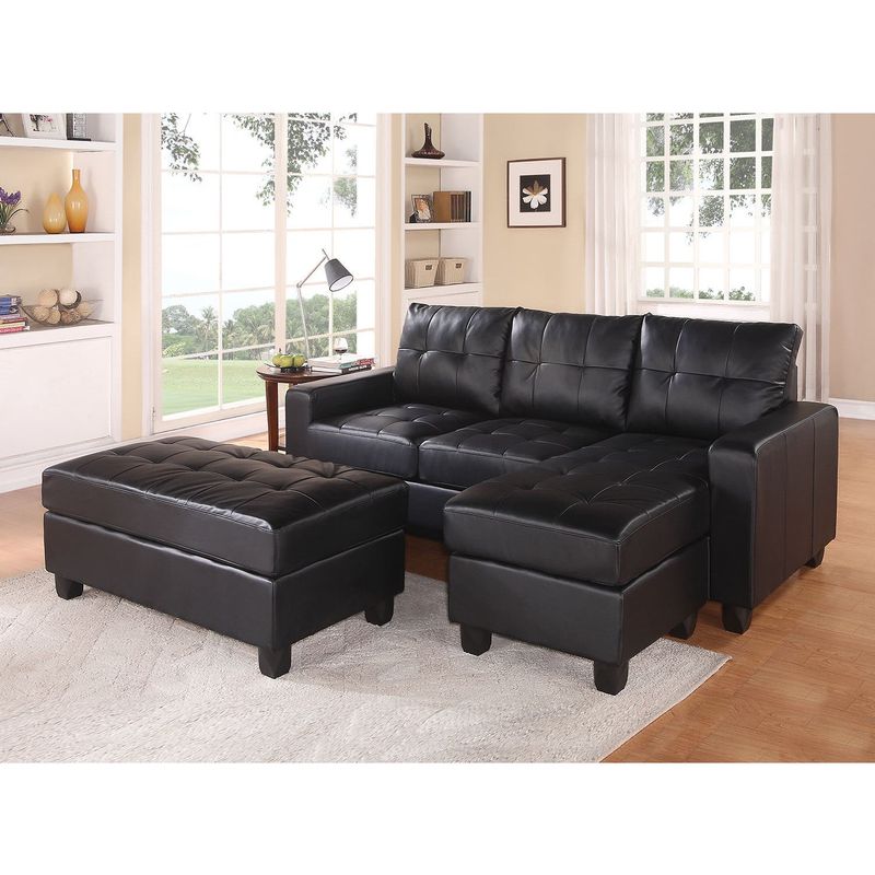 Lyssa Bonded Leather Sectional Sofa with Ottoman - Black