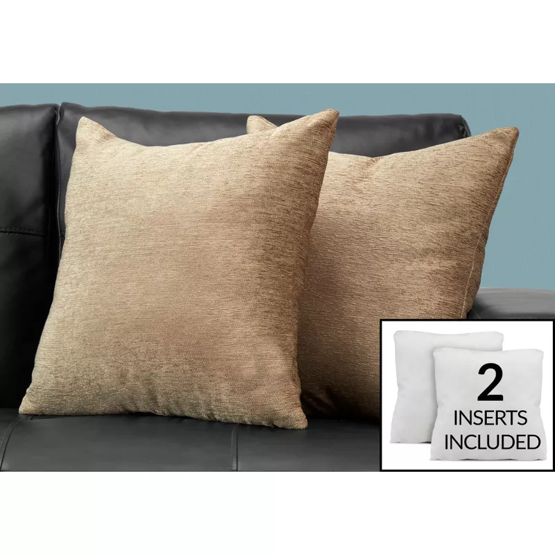 Pillows/ Set Of 2/ 18 X 18 Square/ Insert Included/ decorative Throw/ Accent/ Sofa/ Couch/ Bedroom/ Polyester/ Hypoallergenic/ Beige/ Modern