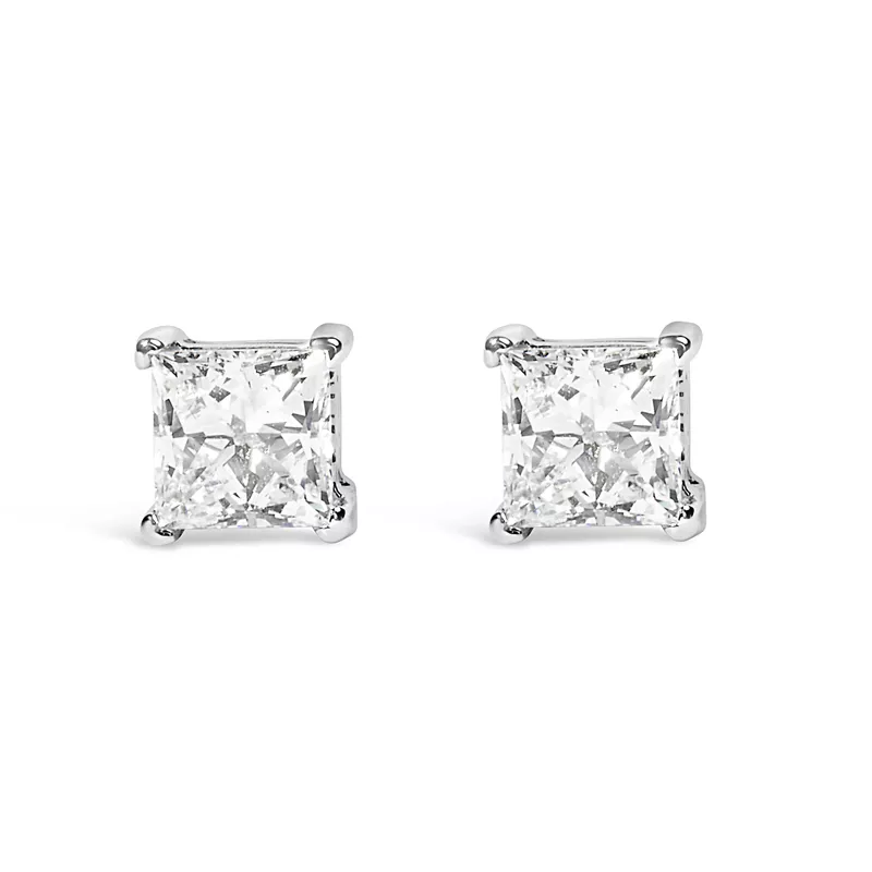 14K White Gold 1/2 Cttw Princess Cut Lab Grown Diamond Solitaire Stud Earrings (F-G Color, VS2-SI1 Clarity)