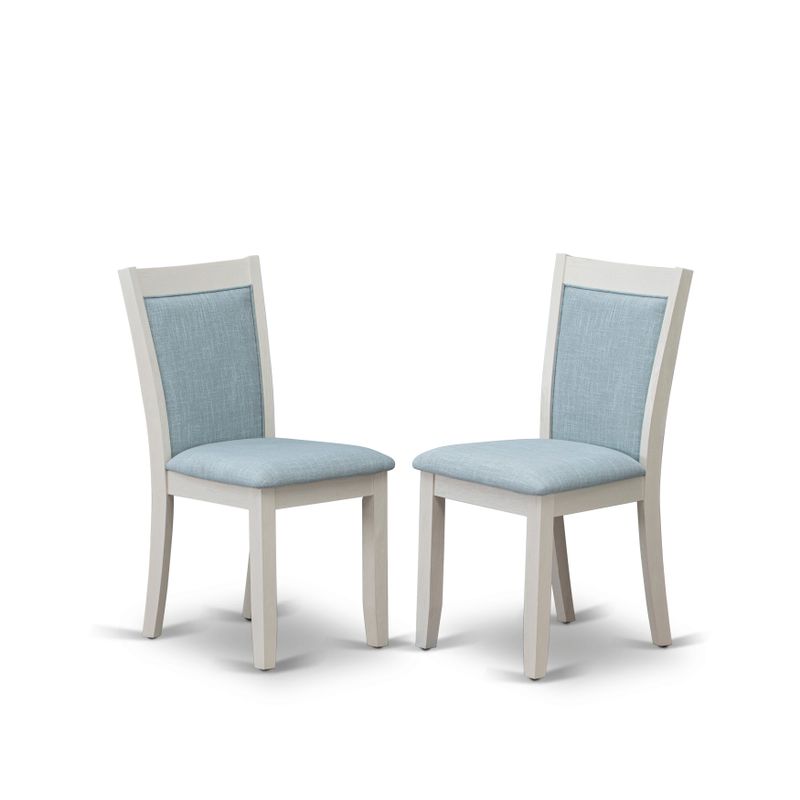 Dining Room Table Set - a Table and  Baby Blue Kitchen Chairs with Stylish Back - Linen White Finish (Pieces Option) - X026MZ015-5