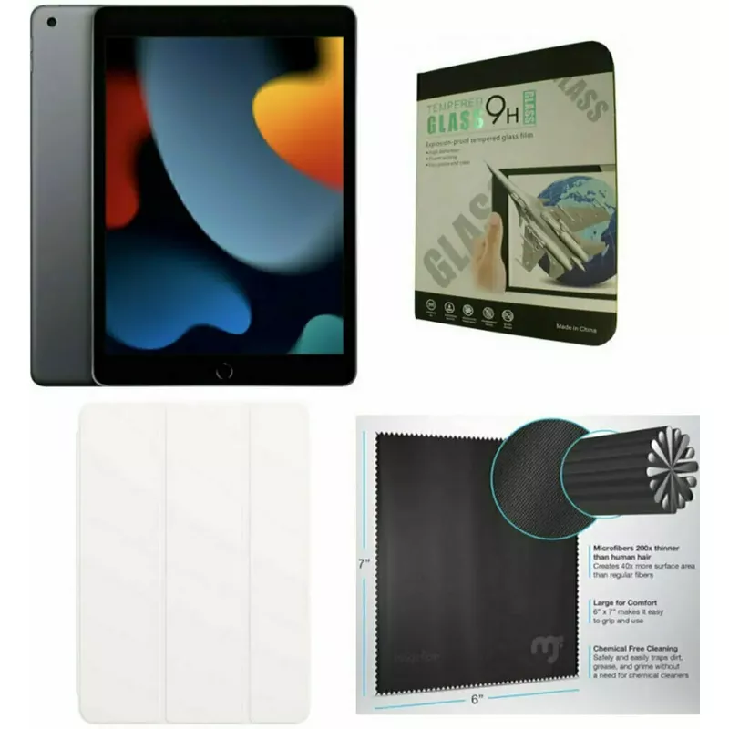 Apple 10.2-Inch iPad (9th Generation) with Wi-Fi 256GB Space Gray White Case Bundle
