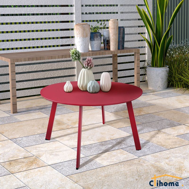 Clihome Weather Resistant Round Steel Patio Large Coffee Table - Yellow