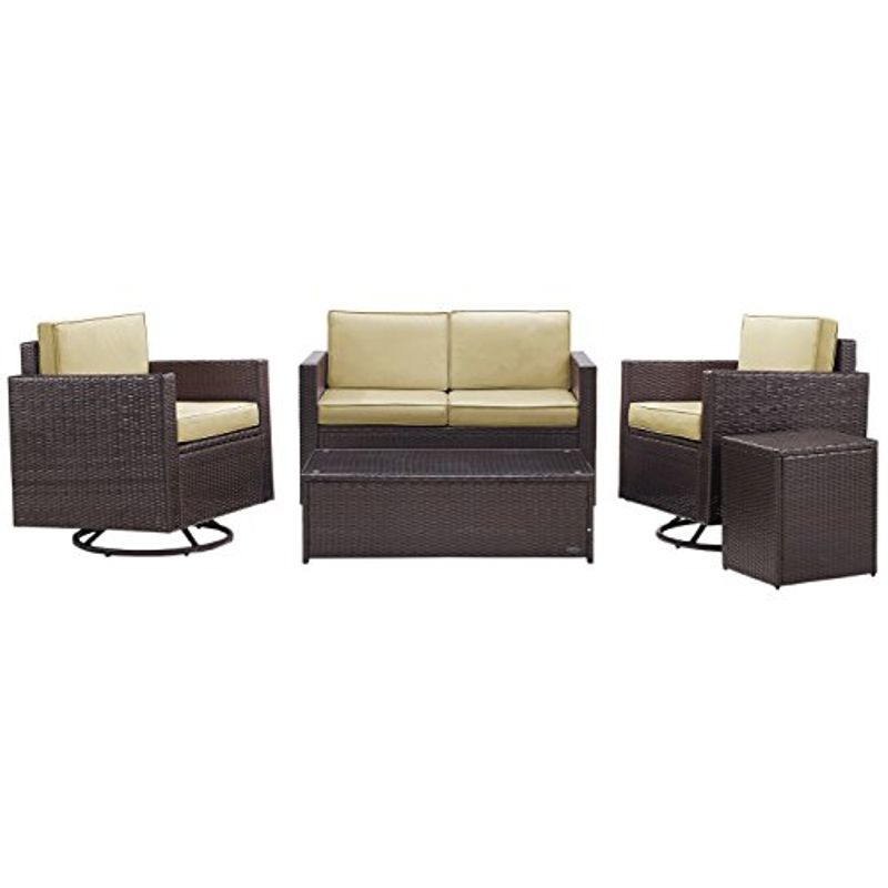 Crosley Furniture Palm Harbor 5-Piece Outdoor Wicker Conversation Set with Sand Cushions - Brown