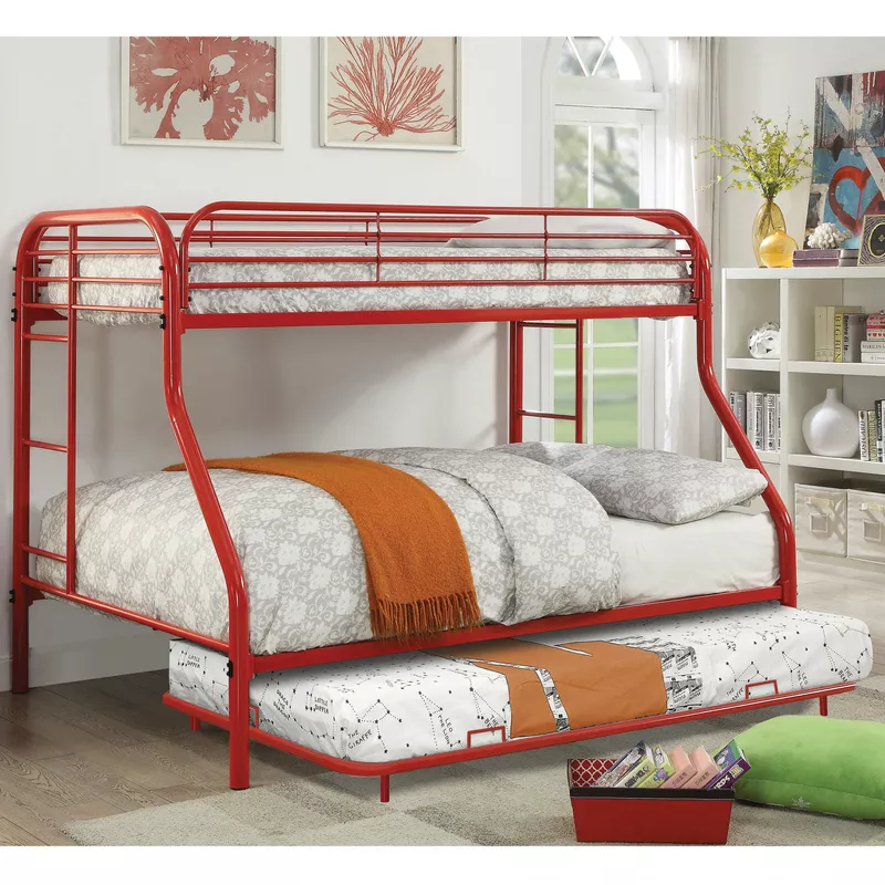 Contemporary Metal Full Kids Trundle in Red