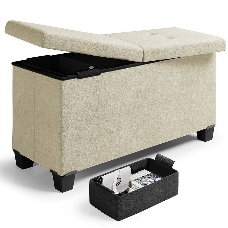 Nestl Storage 30-In Storage Ottoman Bench with Storage Bins for Bedroom - Folding Foot Rest Ottoman with Storage for Living Room -...