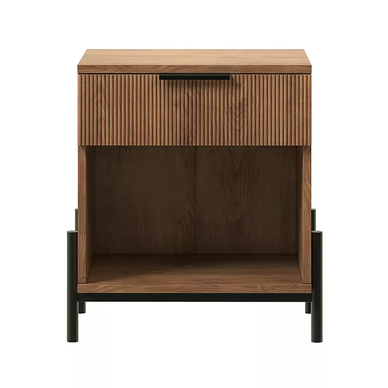 Walker Edison - Modern Reeded-Front 1-Drawer Nightstand - Mocha