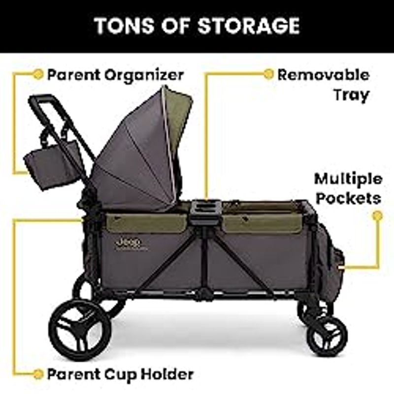 Jeep Sport All-Terrain Stroller Wagon by Delta Children - Includes Canopy, Parent Organizer, Adjustable Handlebar, Snack Tray & Cup...