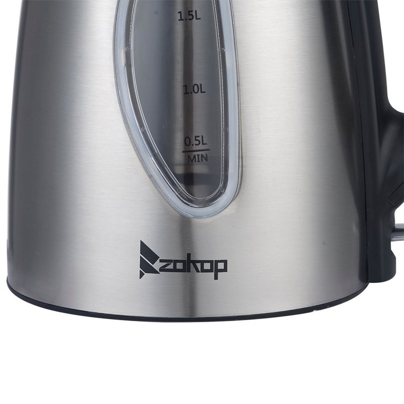 US Standard 1500W Stainless Steel Electric Kettle with Water Window - Silver