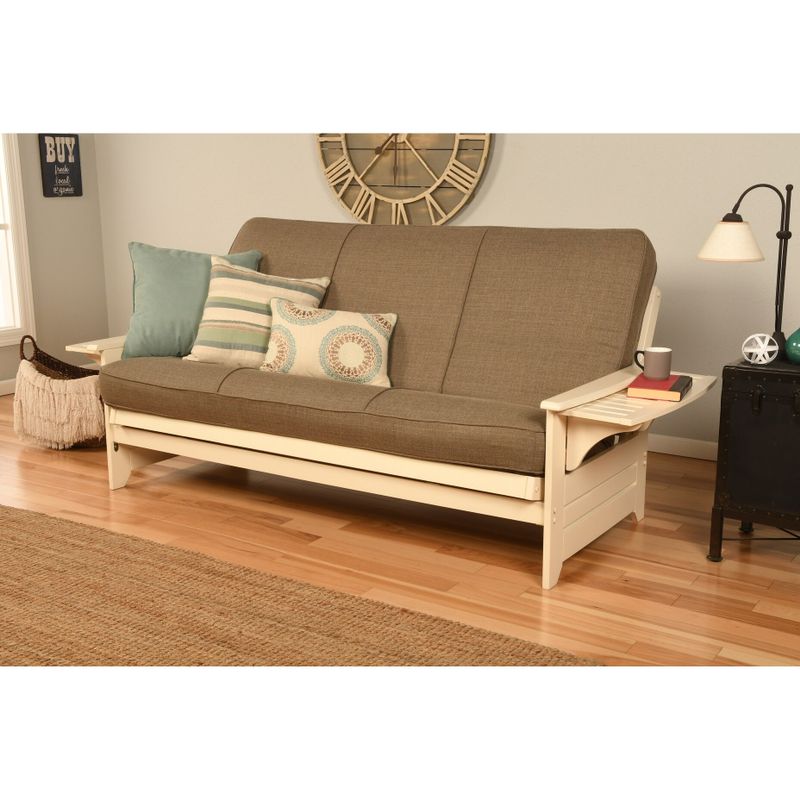 Copper Grove Dixie Futon Frame in Antique White Wood with Innerspring Mattress - Linen Aqua