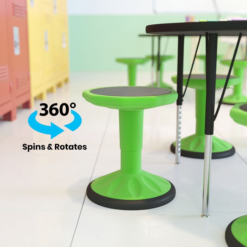 Kids Adjustable Height Active Learning Stool for Classroom and Home - 13"W x 13"D x 13.5" - 18.25"H - Green