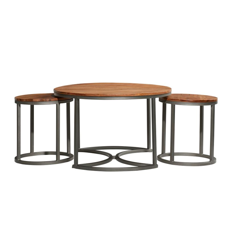 Brown Iron Contemporary Coffee Table (Set of 3) - 32 x 32 x 19Round - 32 x 32 x 19Round - Brown - Iron