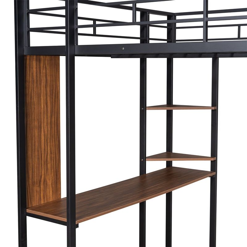 Merax Metal Full Size Loft Bed with Desk - Black