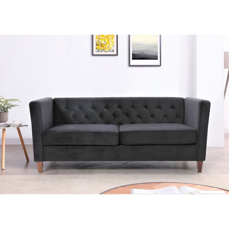 Lisette Velvet 2PCs Living Room Set Sofa & Loveseat - Black