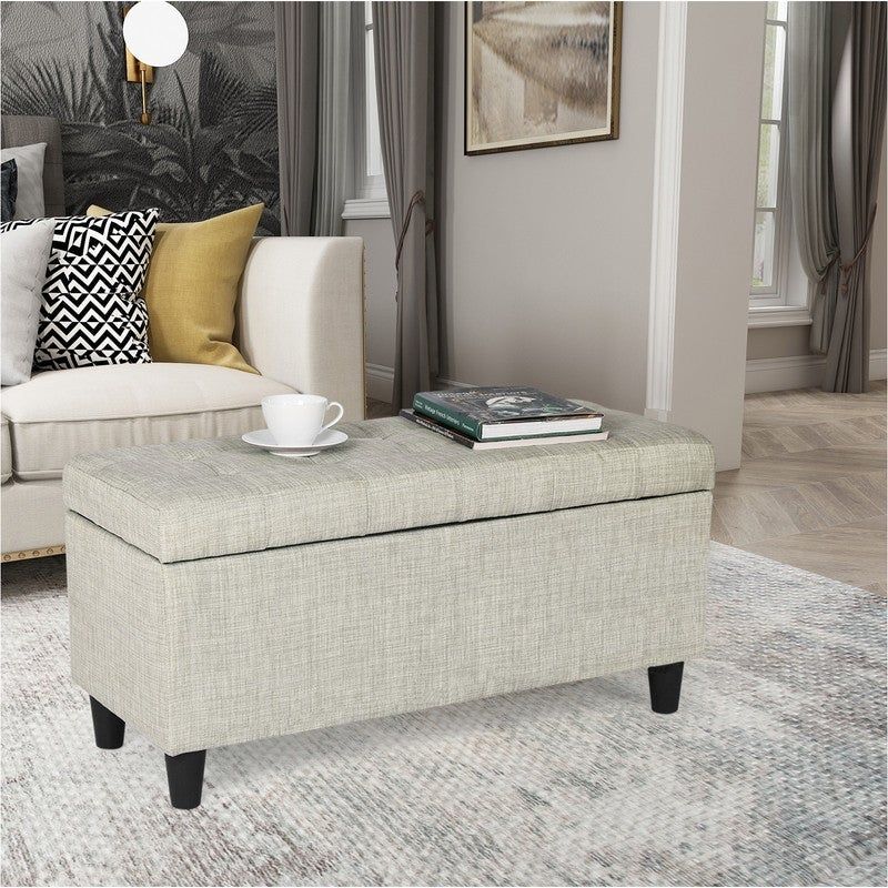 Adeco Storage Ottoman Bed Bench Fabric Tufted Upholstered Foot Stool - Teal