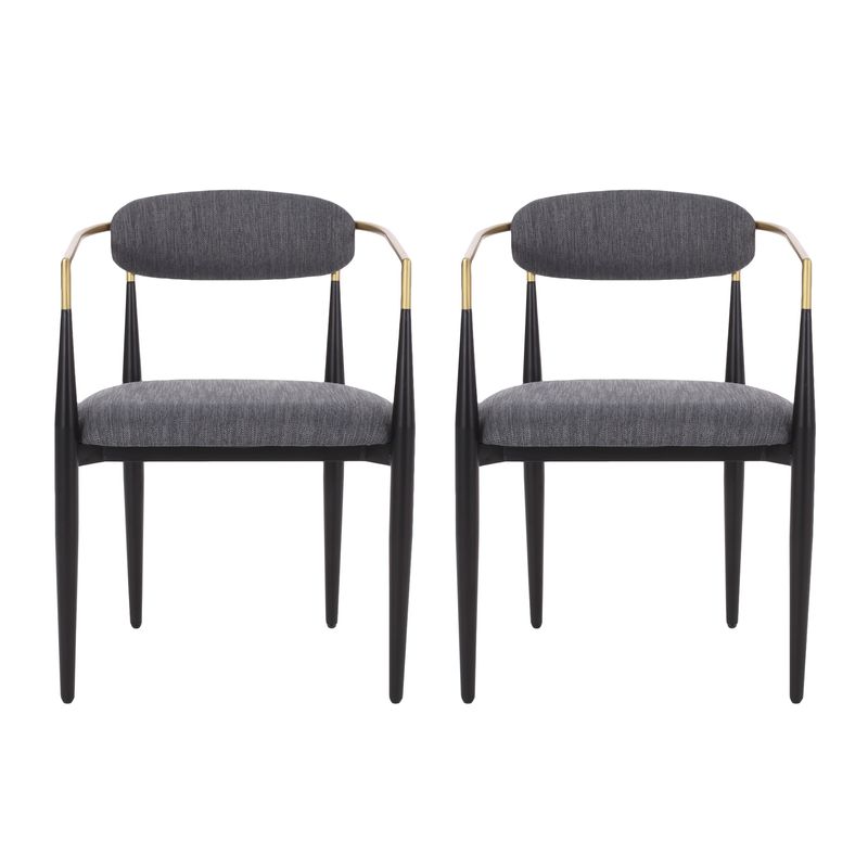 Elmore  Fabric Upholstered Iron Dining Chairs (Set of 2) by Christopher Knight Home - Charcoal/ Black/ Gold