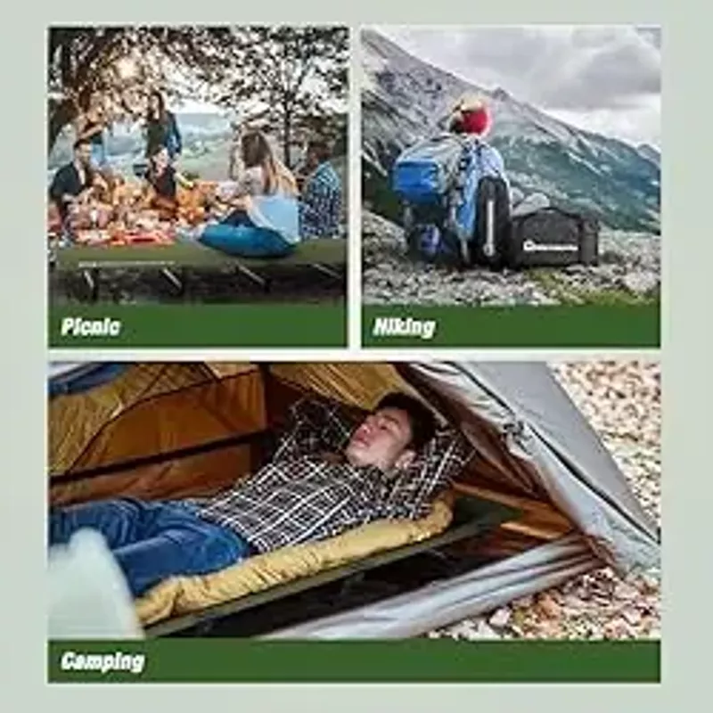 WARMOUNTS Compact Camping Cot, 60s Easy Set-Up, 28'' Wide Surface, Ultralight Backpacking Cot Supports 330lbs, Folding Camping Cot w/Carrying Bag for Outdoors & Indoor-Army Green