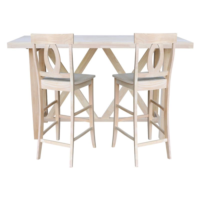 Bar Height Table With 2 Splat Back Bar Stools - 30 in. Seat Height - 72 in. W x 28 in. D x 42 in. H - Unfinished