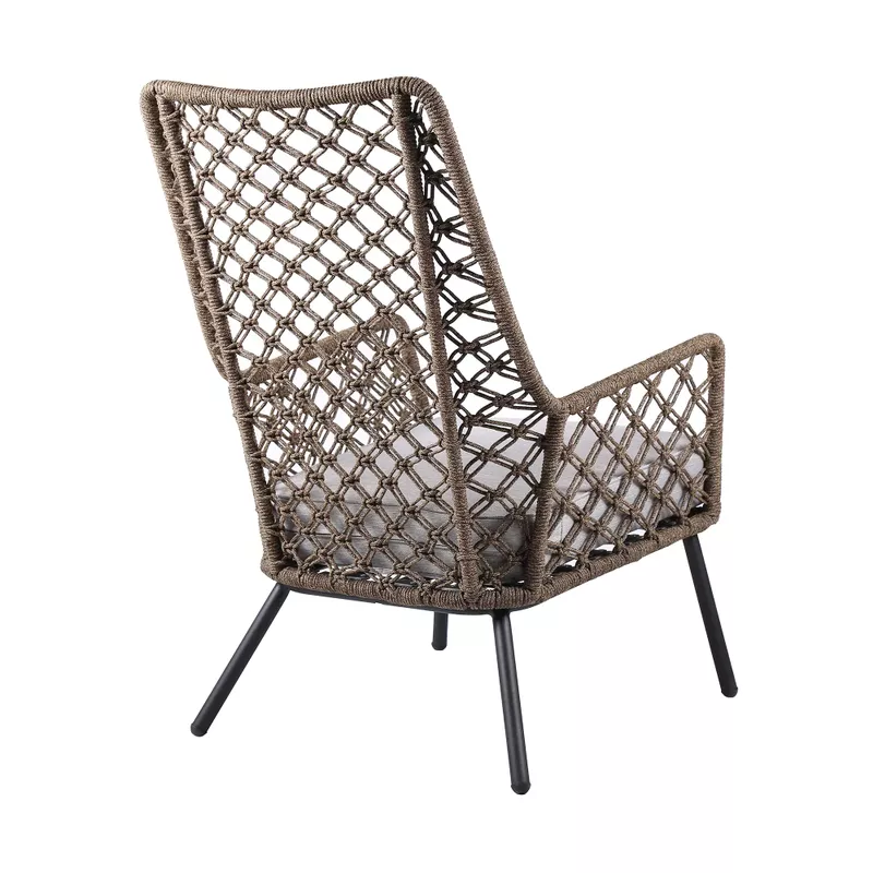 Marco Indoor Outdoor Steel Lounge Chair with Truffle Rope and Grey Cushion