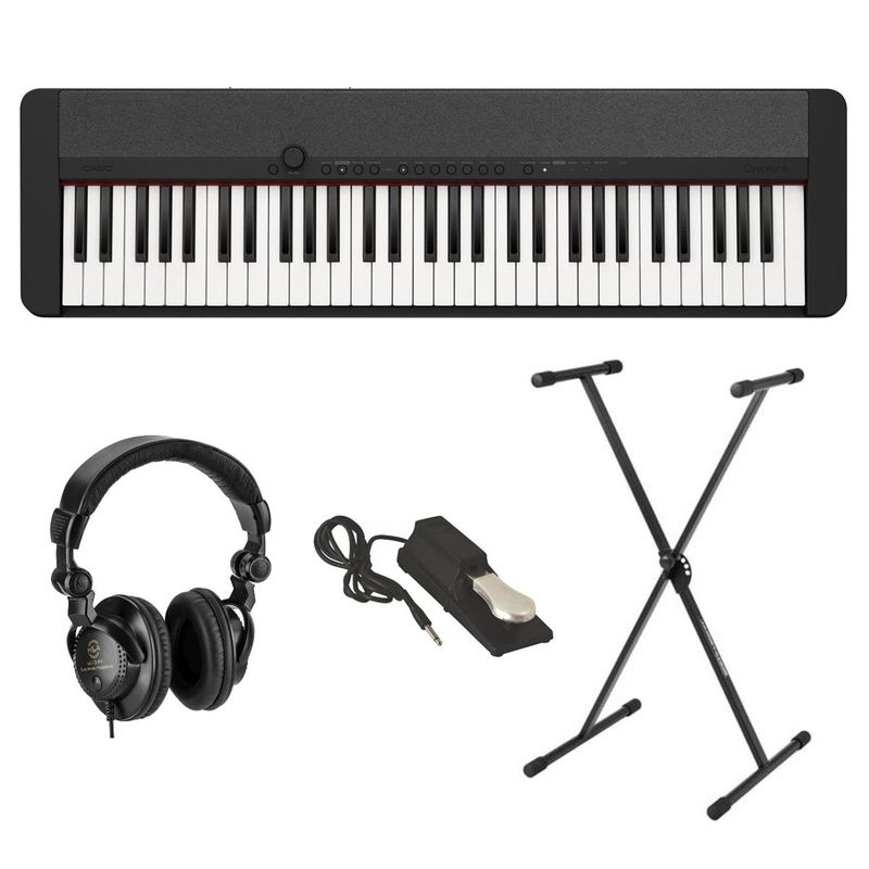 Casio Casiotone CT-S1 61-Key Piano Style Portable Keyboard, Black - Bundle With Keyboard Stand, H&A Studio Monitor Headphones, Sustain...
