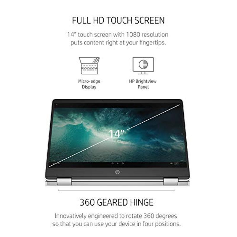 HP Chromebook x360 14a Laptop - Dual Core Intel Celeron N4020 - 4 GB RAM - 32 GB eMMC Storage - 14-inch HD Touchscreen - Google Chrome...
